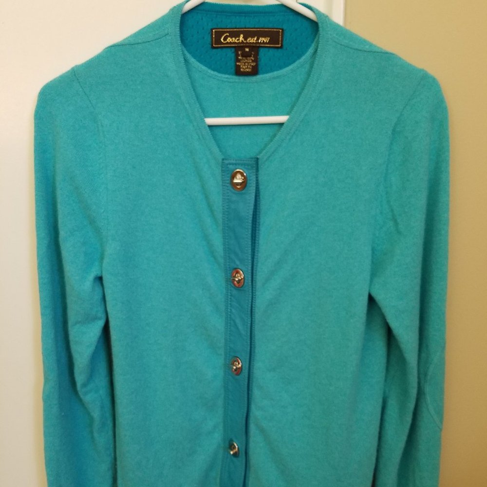 Coach Cashmere Turnlock Cardigan Sweater - Size M